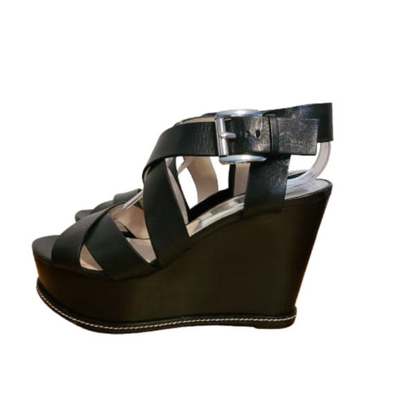 Michael Kors Strappy Wedge Sandals Size 7 Black Open Toe - Picture 5 of 13